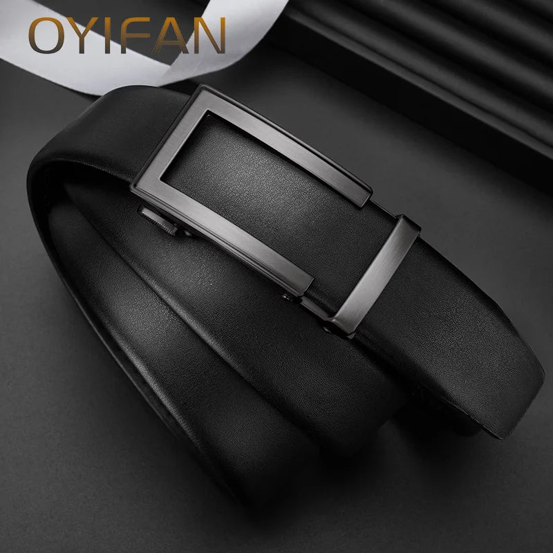 OYIFAN fashion men genuine leather belt automatic buckle adjustable ratchet belt jeans belt formal belt