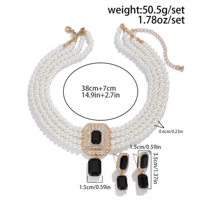 Lacteo Retro 2 piezas/set collar de cadena de perlas de imitación de múltiples capas pendientes de botón para mujer elegante joyería para banquete de boda traje nuevo