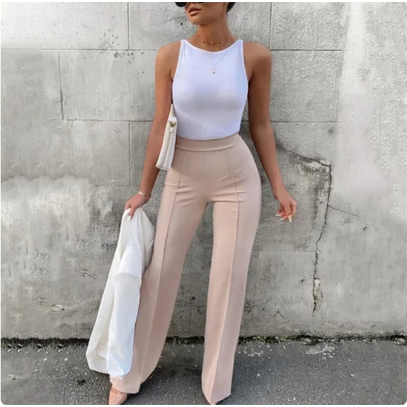 Women's Slim Bell-Bottoms Trousers Trendy Spring Autumn Pants Office Lady Solid Color Flared Trousers