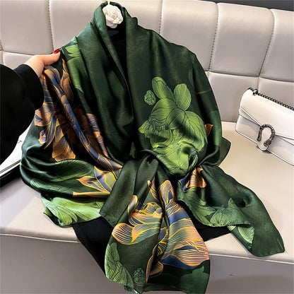 Women Fashion Print Silk Scarf Luxury Brand Warm 180X90CM Scarves Popular Lrage Satin Finish Shawl The Four Seasons Design Hijab