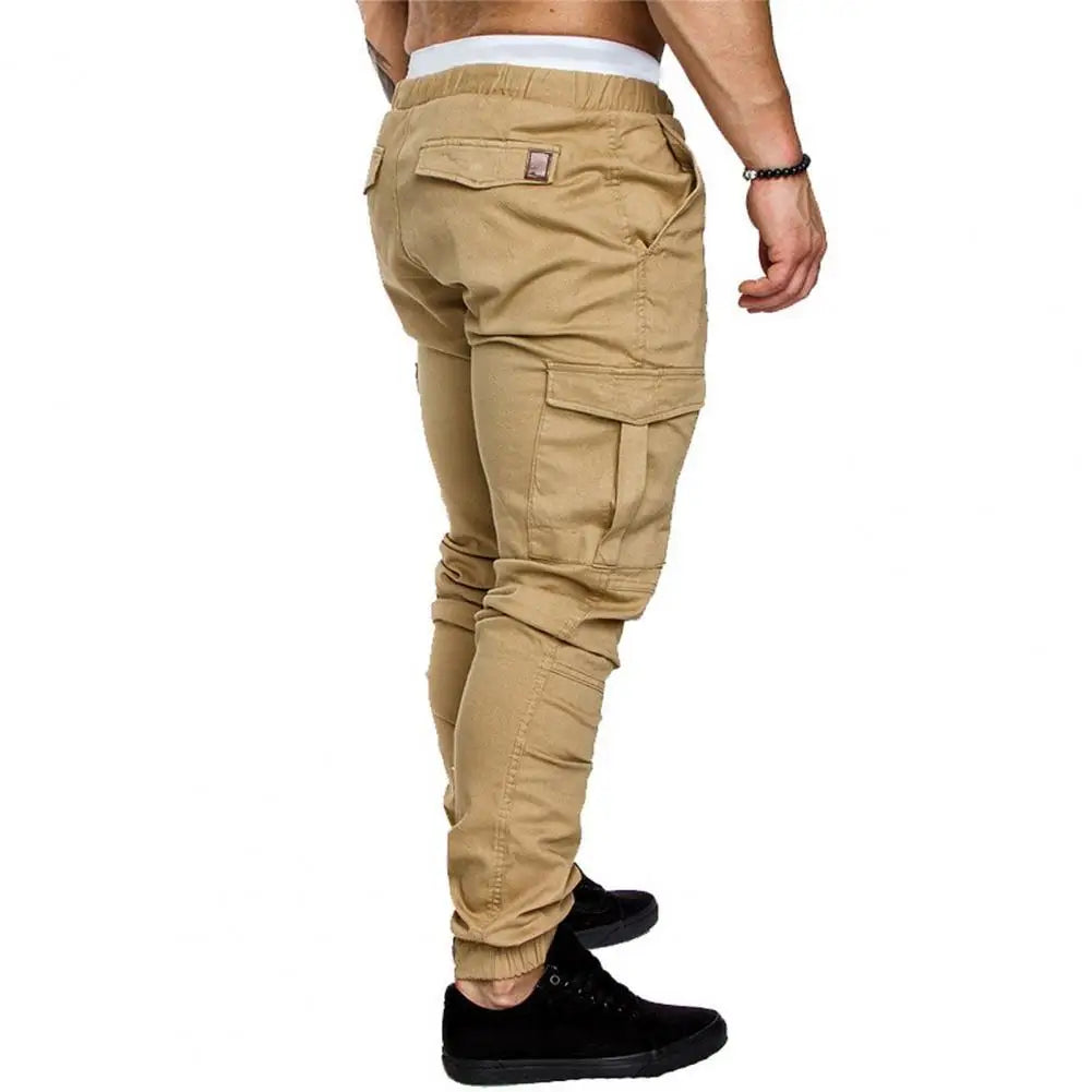 Men Cotton Pants Men's Ankle-banded Cargo Pants with Drawstring Waist Multiple Pockets for Gym Training Outdoor for Comfort