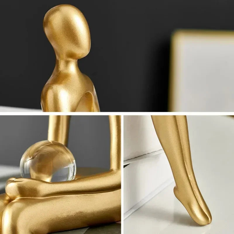 Figurines for Interior Modern Home Decoration Abstract Sculpture Luxury Living Room Decor Desk Accessories Golden Figure Statue