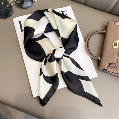 Luxury Brand Silk Square Plaid Scarf Women Satin Neck Hair Tie Band Soft work neckerchife 2021 NEW Hijab Head Female Foulard