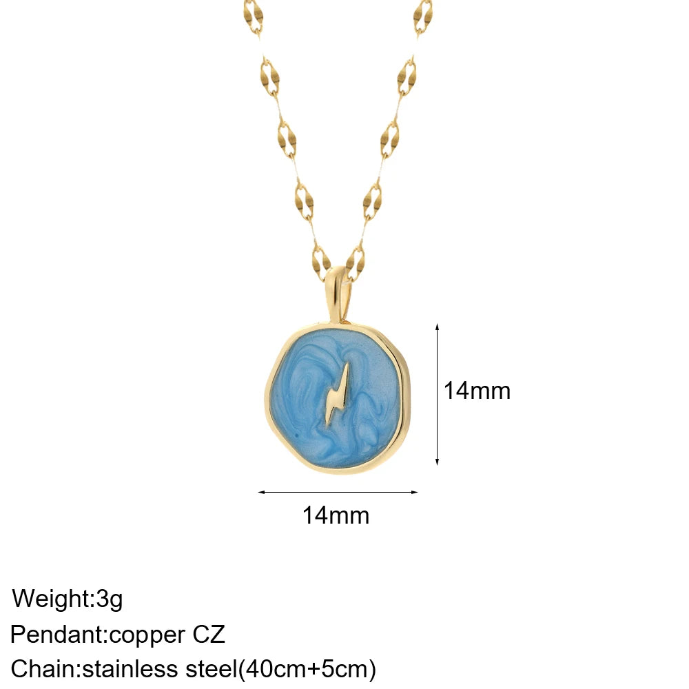 Heart Evil Blue Eye Sun Necklace for Women Cute Dog Bee Elephant Gold Color Pendant Woman's Collars Long Stainless Steel Chains