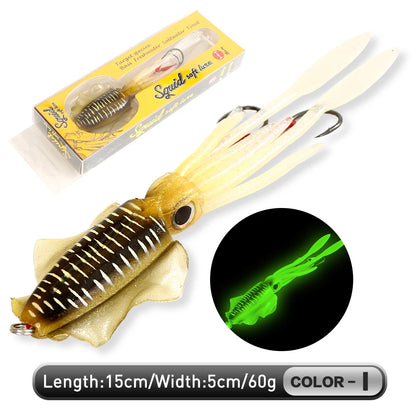 ZUKIBO Soft Squid Bait Fishing Trolling Lure Octopus Head Jigs 60g Luminous UV Squid Jig for Deep Sea Boat Fishing Wobblers Bait