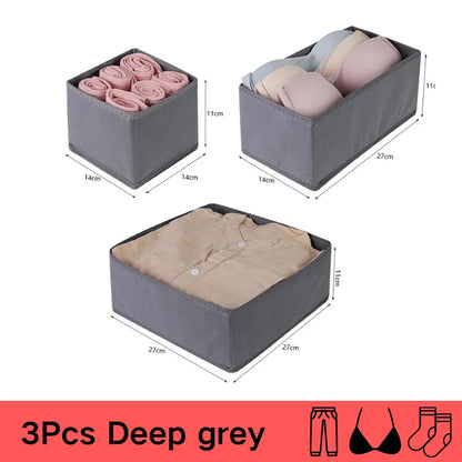 3pcs/1set Underwear Storage Box Foldable Non-woven Storage Box Six-piece Set Underwear Bra Socks Drawer Storage Finishing Box