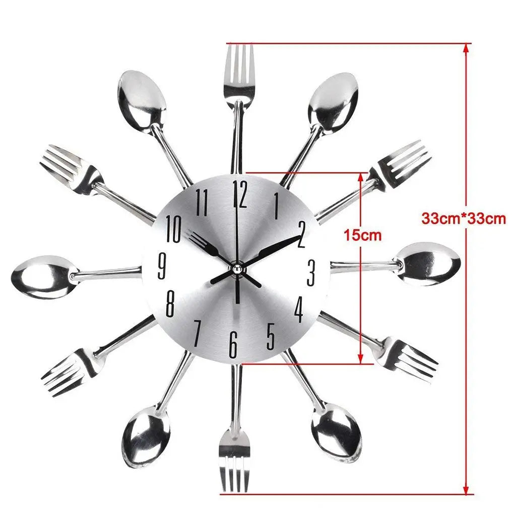 Kitchen Wall Clock 3D Modern Cutlery Kitchen Spoon Fork Wall Clock Wall Decal Wall Room Home Fashion Decoration