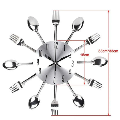 Kitchen Wall Clock 3D Modern Cutlery Kitchen Spoon Fork Wall Clock Wall Decal Wall Room Home Fashion Decoration