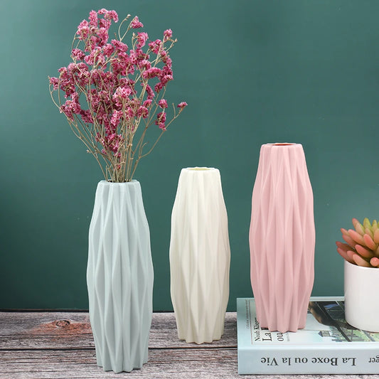 Flower Vase Decoration Home Plastic Vase White Imitation Ceramic Flower Pot