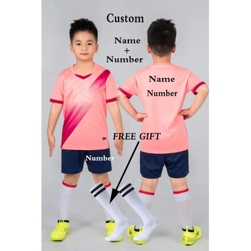 Boys Football Jersey tracksuit Child Soccer Sports Uniforms Kids Play Ball Sportswear Kits vest children's football suit Socks 1