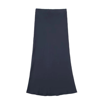 TRAFZA 2024 Y2K Casual Women Long Skirt Spring Elastic High Waisted A-Line Casual Female Satin Skirts High Street Lady Skirts