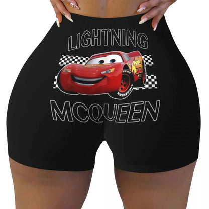 Custom Women Lightning Mcqueen Cars Workout Yoga Shorts Happy Gym Athletic Volleyball Biker Shorts