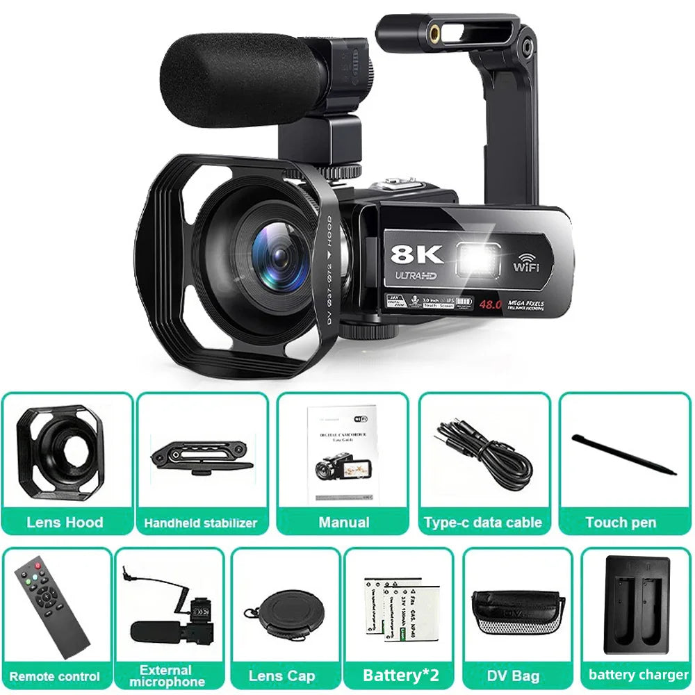 8K Video Camera 64MP Digital Video Camera 18X igital Zoom Camera Recorder 3 Inch LCD Touch Screen Portable Recording Camcorder