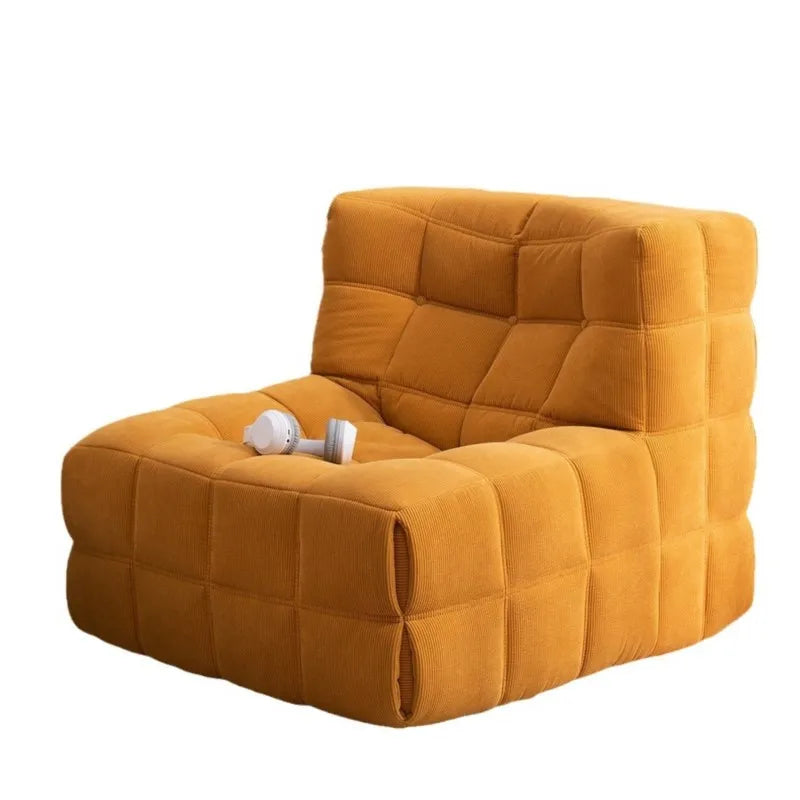 X&D Lazy Retro Corduroy Waffle Sofa Simple Modern Living Room Balcony Designer Casual Sofa Chair Caterpillar Sponge Relax Sofa