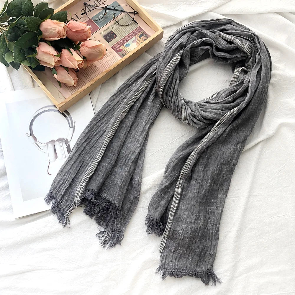 Autumn Winter Men Scarf Fashion Striped Cotton Linen Men's Scarves Warm Pashmina Neckerchief Short Tassel Bufandas Shawls