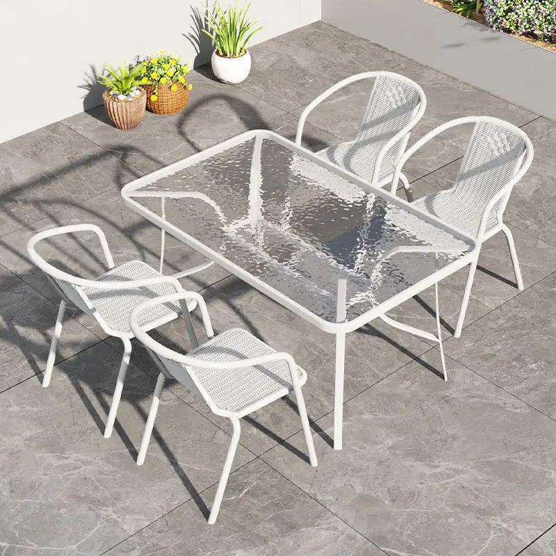 Balcony Three Piece Set Leisure Tea Tables and Chairs Combination White Glass Folding Small Unit Type Coffee Table Outdoor Table