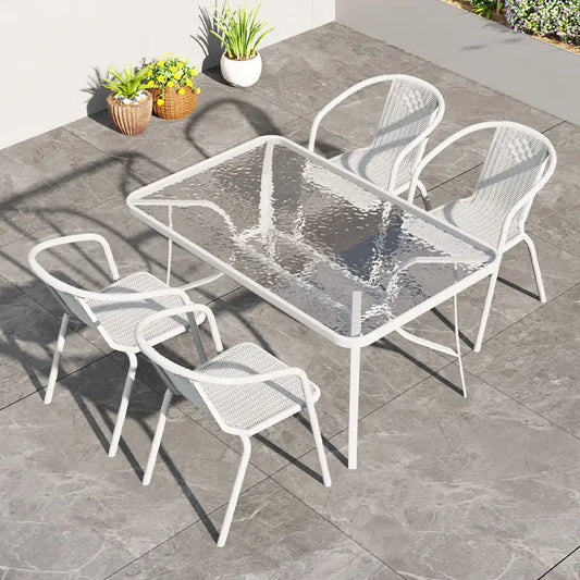 Balcony Three Piece Set Leisure Tea Tables and Chairs Combination White Glass Folding Small Unit Type Coffee Table Outdoor Table