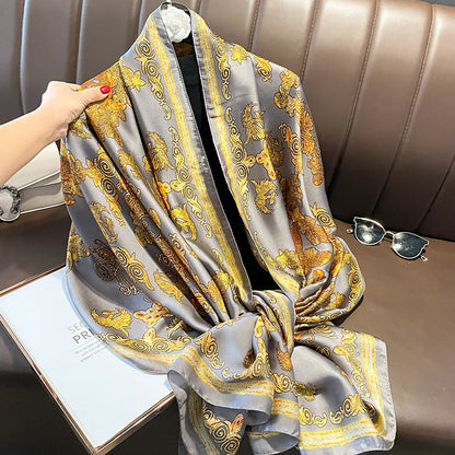 Women Fashion Print Silk Scarf Luxury Brand Warm 180X90CM Scarves Popular Lrage Satin Finish Shawl The Four Seasons Design Hijab