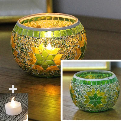 Color Snowflake Mosaic Glass Candlestick