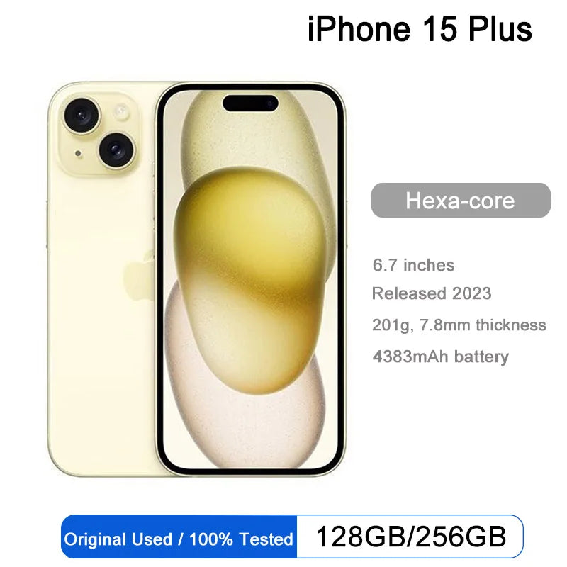 Apple iphone 15 plus 5G 6.7'' 6GB RAM 256GB/512GB ROM A16 Bionic Chip iOS 17 All Colours in Good Condition Original used phone