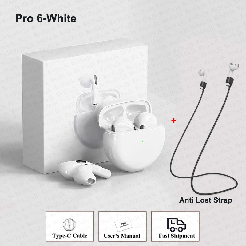 Original Pro 6 TWS Max Wireless Bluetooth Earphones Mini Earbuds Noise Cancelling Headset For Airpodding Apple iPhone Headphones