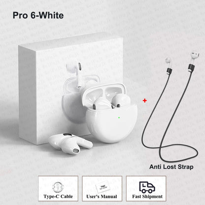 Original Pro 6 TWS Max Wireless Bluetooth Earphones Mini Earbuds Noise Cancelling Headset For Airpodding Apple iPhone Headphones