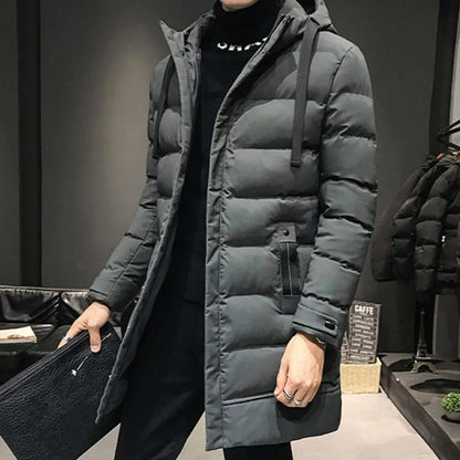 Cotton Coat With High Collar Mid length Cotton Coat For Wind Warmth Men's Winter Parka Hooded Down Coat For Wind