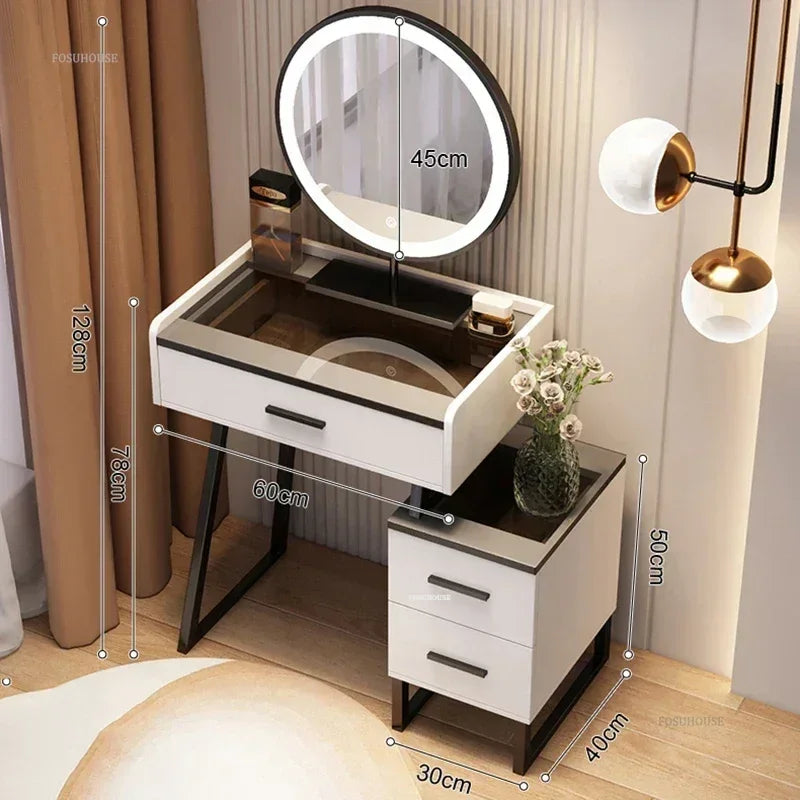 Nordic Solid Wood Dressers Home Dressing Table Light Luxury Small Apartment Vanity Storage Cabinet Integrated Glass Makeup Table