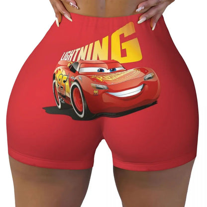 Custom Women Lightning Mcqueen Cars Workout Yoga Shorts Happy Gym Athletic Volleyball Biker Shorts