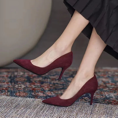 Women High Heel Shoes Sharp Pointed Thin Heel High-heeled Pumps Shoes New Suede Red Blue Women's Single Shoes Big Size 42