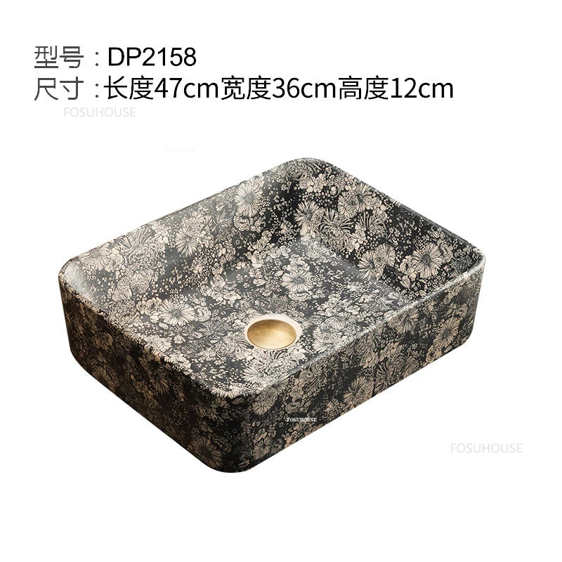 European Retro Bathroom Sinks Ceramic Countertop Basin Home Bathroom Washbasin Single Basin Outdoor Garden Balcony Washbasin C