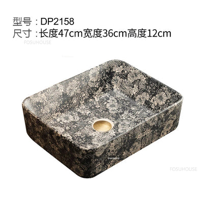 European Retro Bathroom Sinks Ceramic Countertop Basin Home Bathroom Washbasin Single Basin Outdoor Garden Balcony Washbasin C