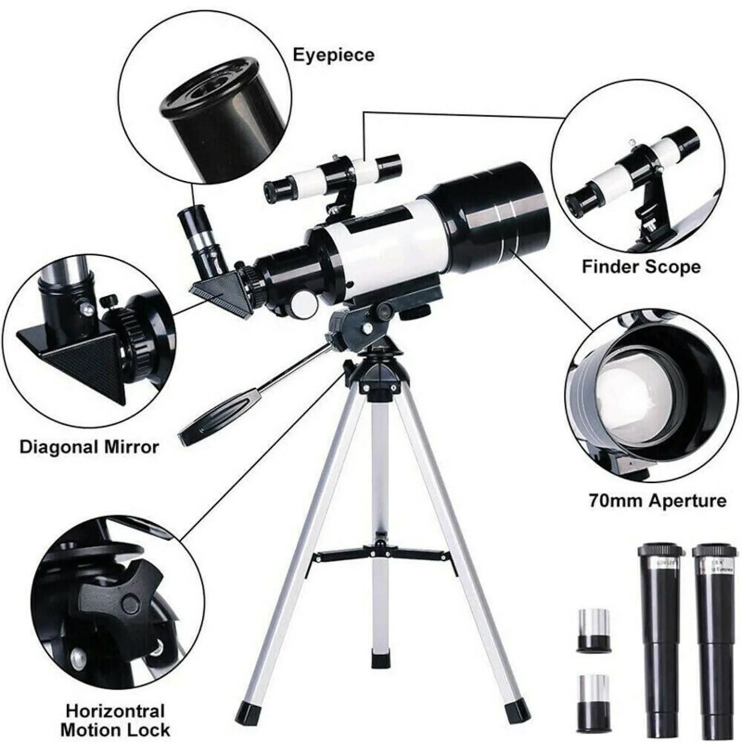 Professional Astronomical Telescope F30070 Monocular 150 Times Zoom HD Night Vision View Moon Star AZM70300 Stargazing