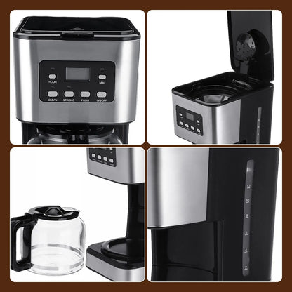 950W Automatic Coffee Machine 12 Cups Stainless Steel Coffee Machine Kitchen Drip Coffee Grind Machines