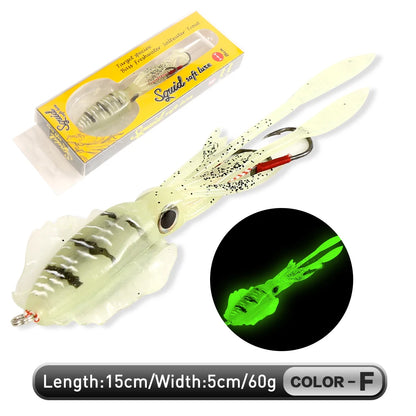 ZUKIBO Soft Squid Bait Fishing Trolling Lure Octopus Head Jigs 60g Luminous UV Squid Jig for Deep Sea Boat Fishing Wobblers Bait