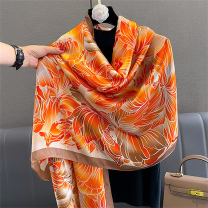 Women Fashion Print Silk Scarf Luxury Brand Warm 180X90CM Scarves Popular Lrage Satin Finish Shawl The Four Seasons Design Hijab