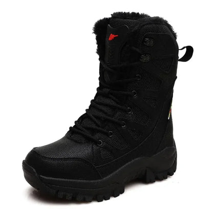 New High Top Men's Boots Waterproof Winter Boots Warm Plush Snow Boots Men Lace Up Casual Anti-Slip Ankle Boots Army Work Boots