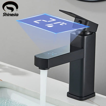 Shinesia Bathroom Faucet Sink Basin LED Digital Temperature Mixer Taps Smart Deck Mounted Hot Cold Water Tap