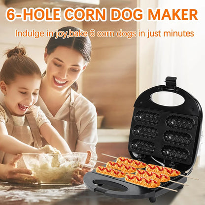 Electric Hot Dog Machine Waffle Maker 6 Corn Dogs Non-Stick Double-sided Heating Sausage Roll Maker Breakfast for Kid Party 220V