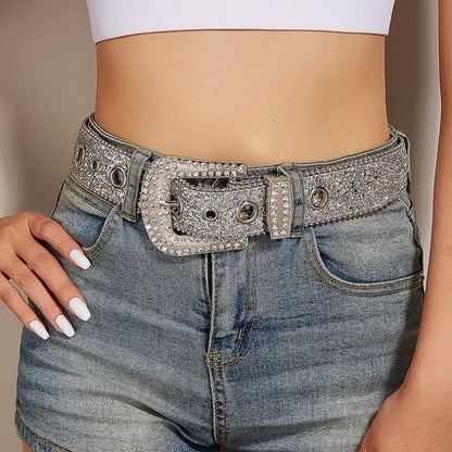 Punk Rhinestone Belt Belt Brand 3.8cm Y2k Bling Sequin Designer Belts Pu Fashion Waistband Jeans Pants Decor Belt for Women Men