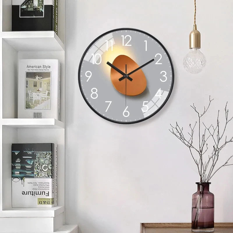 Modern Simple Punctuality Quartz Wall Clock Light Shadow Geometric Design Silent Movement Living Room Bedroom Decor Pendant