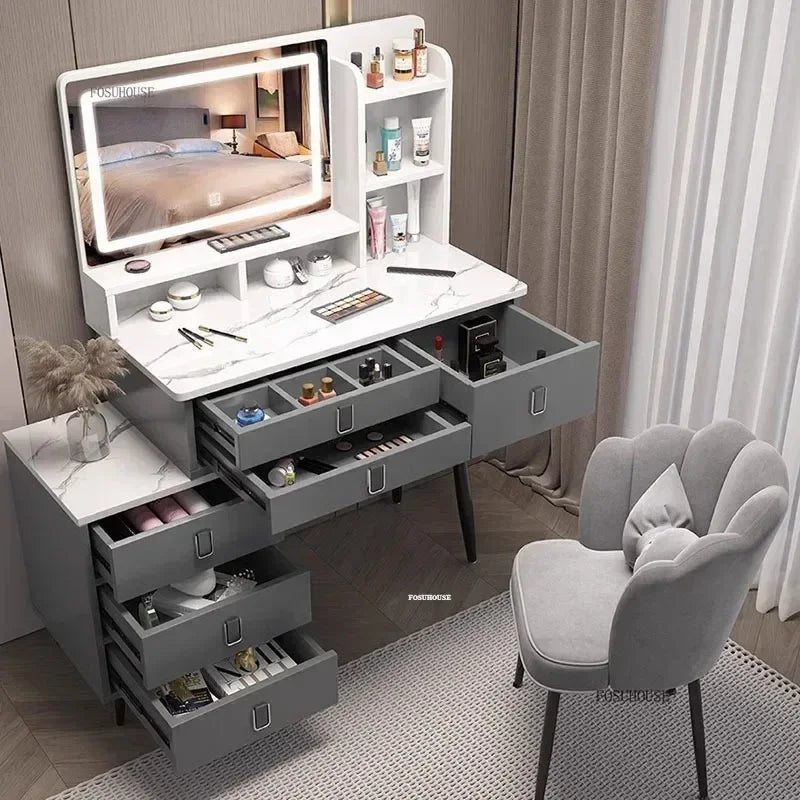 Nordic Simplicity Dresser Bedroom Furniture Storage Vanity Desk with Light Mirror Makeup Home Furniture Dressing Table r