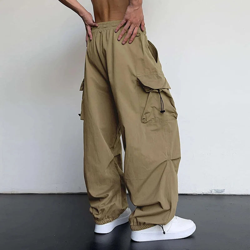 American Style Casual Pants Cargo Trousers High Street Drawstring Workwear Trendy Loose Versatile Straight Wide-Leg Casual Pants