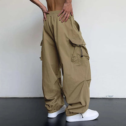 American Style Casual Pants Cargo Trousers High Street Drawstring Workwear Trendy Loose Versatile Straight Wide-Leg Casual Pants