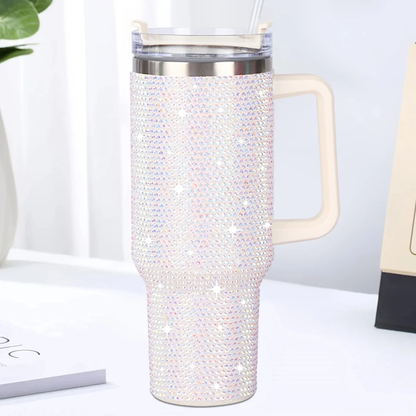 40oz Shiny Diamond Shiny Diamond Tumble Coffee Insulation Cup Stainless Steel Car Bottle Straw Large Capacity Rhinestone Cup