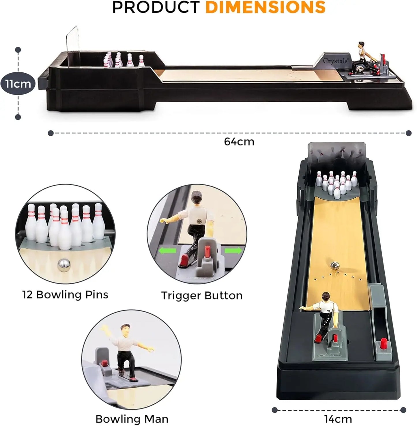 New Tabletop Bowling Game Set Mini Sports Board Game with 12 Pins, 2 Bowling Balls and Bowling Alley Family Game for Adult Kids