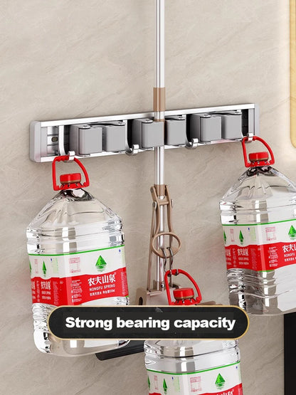 Mop and Broom Organizer Mop Holder Rack Mop Holder Wall Mounted Strong Broom Mop Holder Self With 5 Hooks Organizers Hang Broom