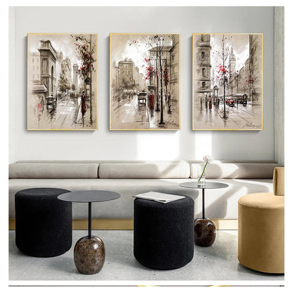 Prints Posters 3 Piece Abstract City Street Landscape Pictures For Living Room Wall Art Framework Canvas Paintings Home Decor HD