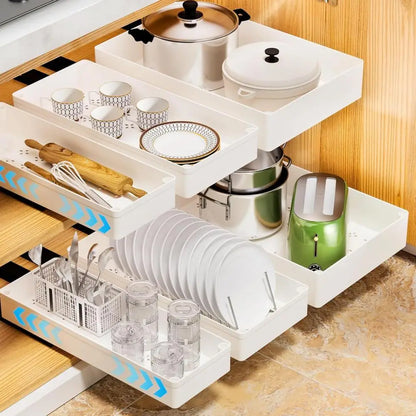 Pull Out Cabinet Organizer Kitchen Expandable Storage Box with Divider Racks Slide Out Drawers for Kitchen Cabinets Spice Shelf