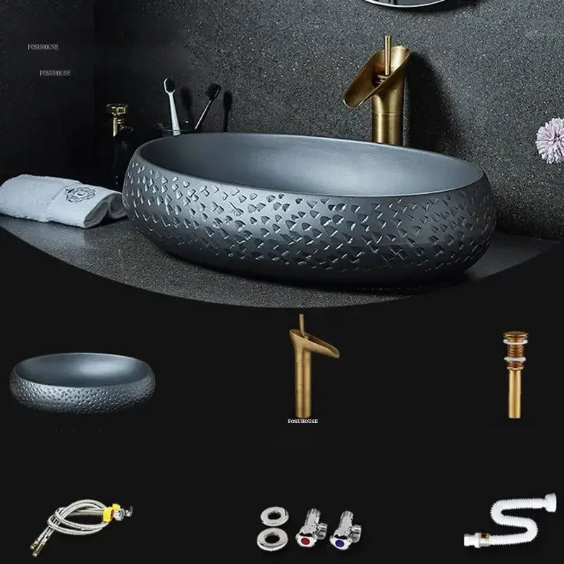 Oval Bathroom Sinks Countertop Basin Household Ceramic Bathroom Washbasins Art Creative Basin Hotel Balcony Washing Sinks Z